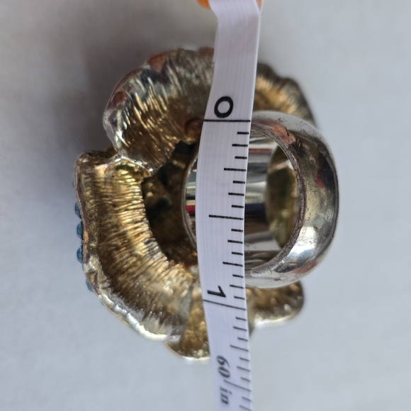 Vintage Green and Blue Crystal Floral Statement Ring Large Aldo - Picture 9 of 10